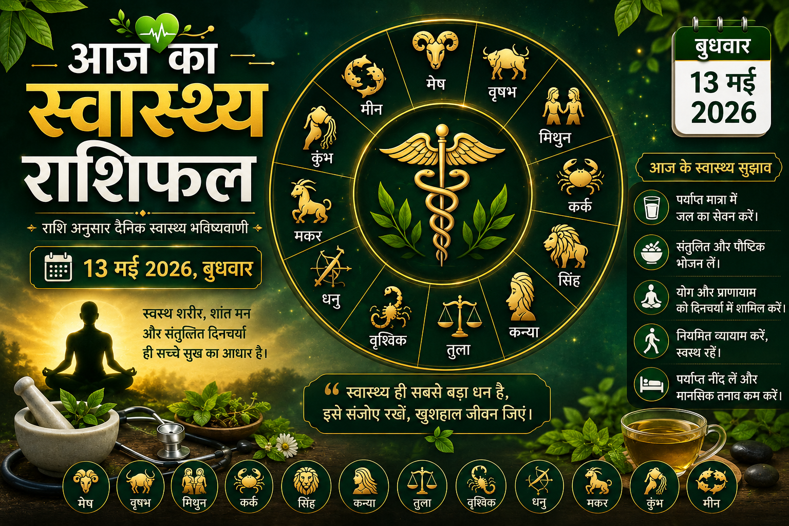 13 मई 2026 स्वास्थ्य राशिफल: बुध का असर आपकी मानसिक ऊर्जा और सेहत पर
