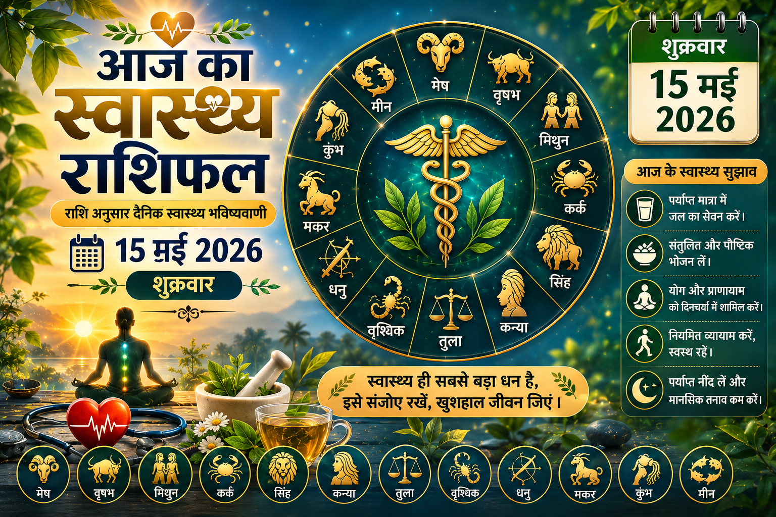 15 मई 2026 स्वास्थ्य राशिफल: शुक्र ग्रह का आपकी सेहत, सौंदर्य और ऊर्जा पर प्रभाव